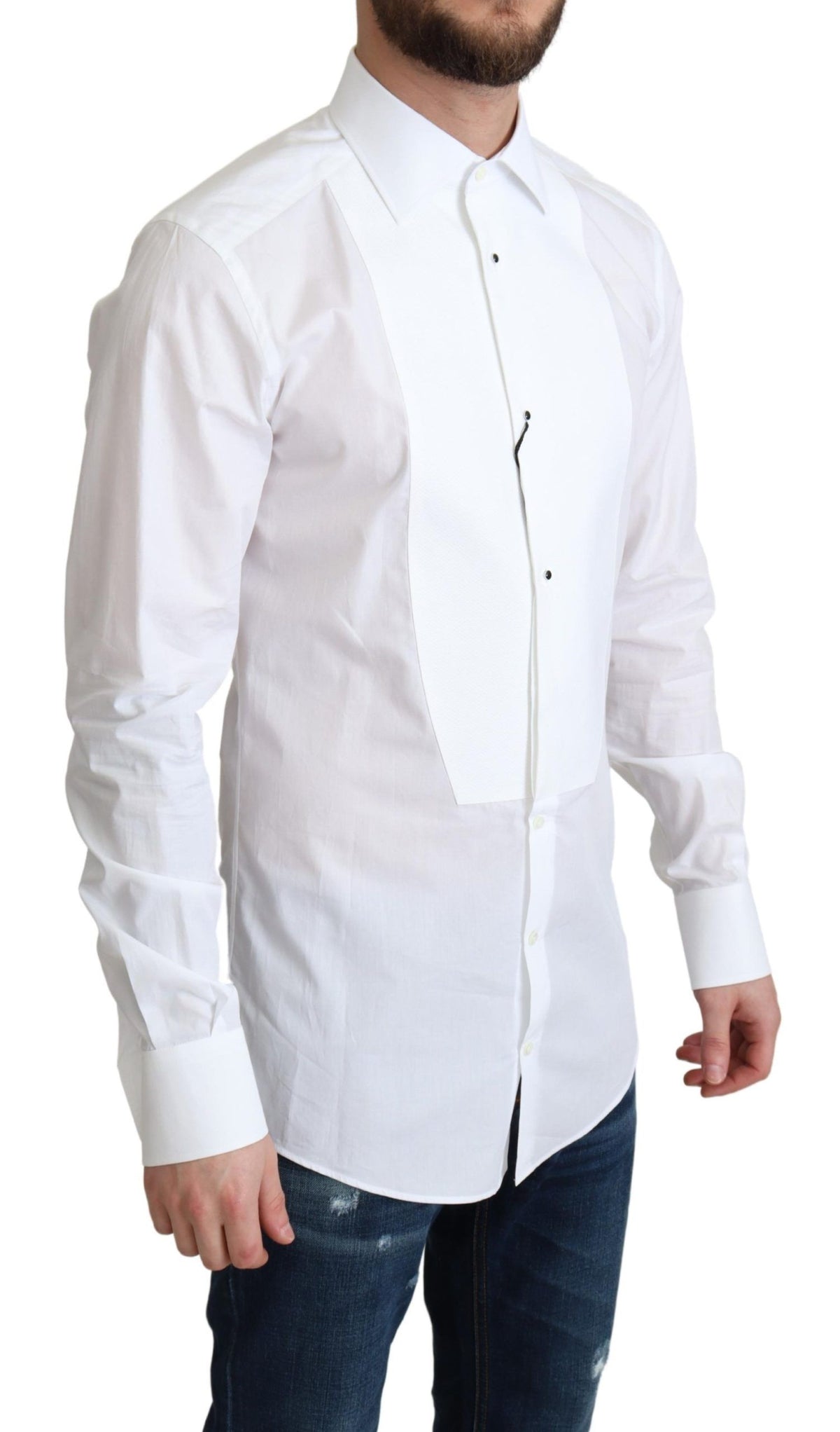 Dolce & Gabbana White Bib Cotton Poplin Formal Shirt