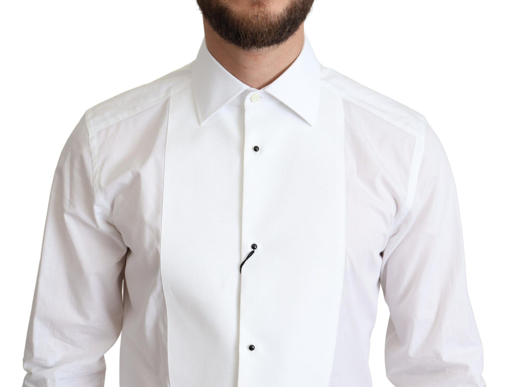 Dolce & Gabbana White Bib Cotton Poplin Formal Shirt