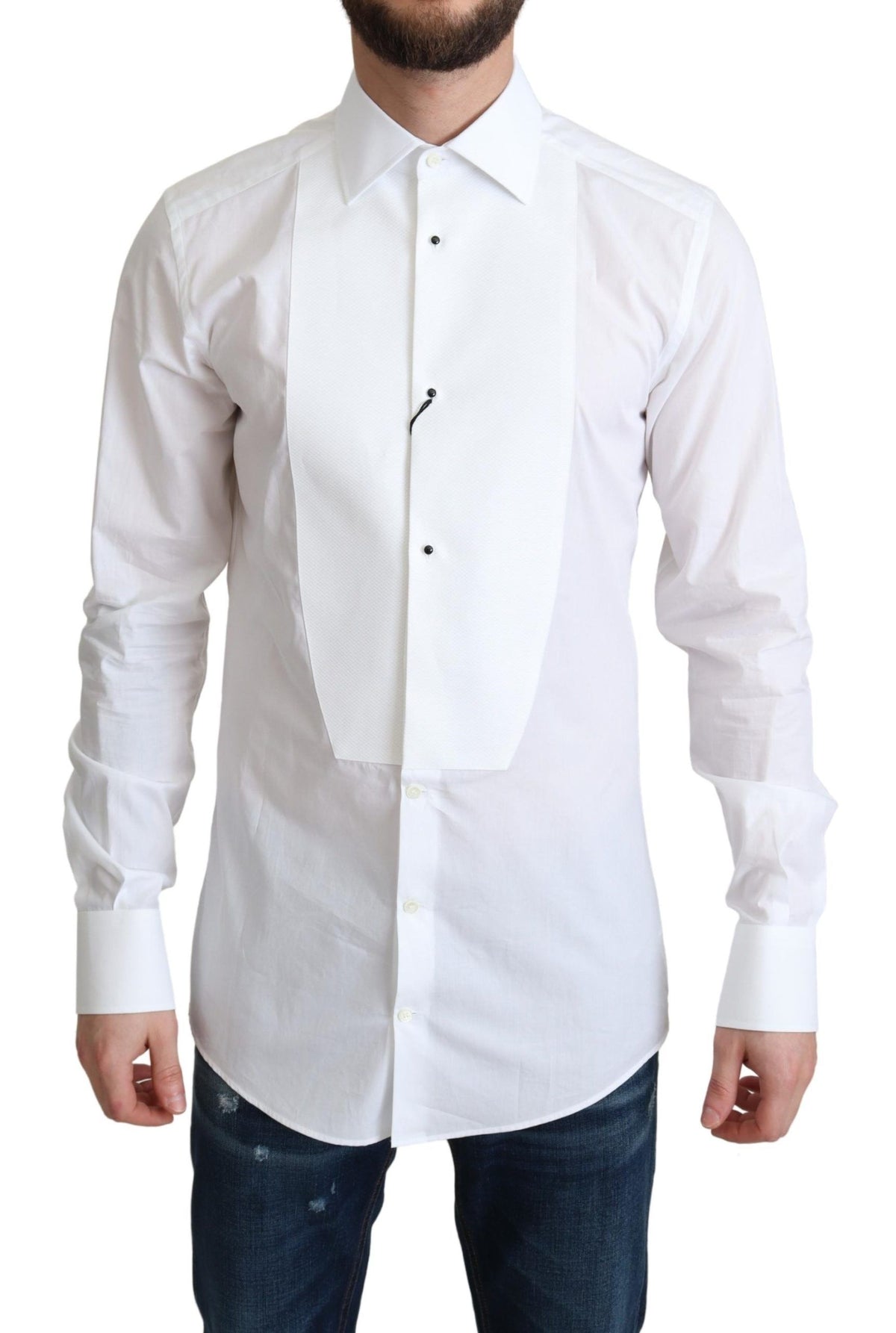 Dolce & Gabbana White Bib Cotton Poplin Formal Shirt