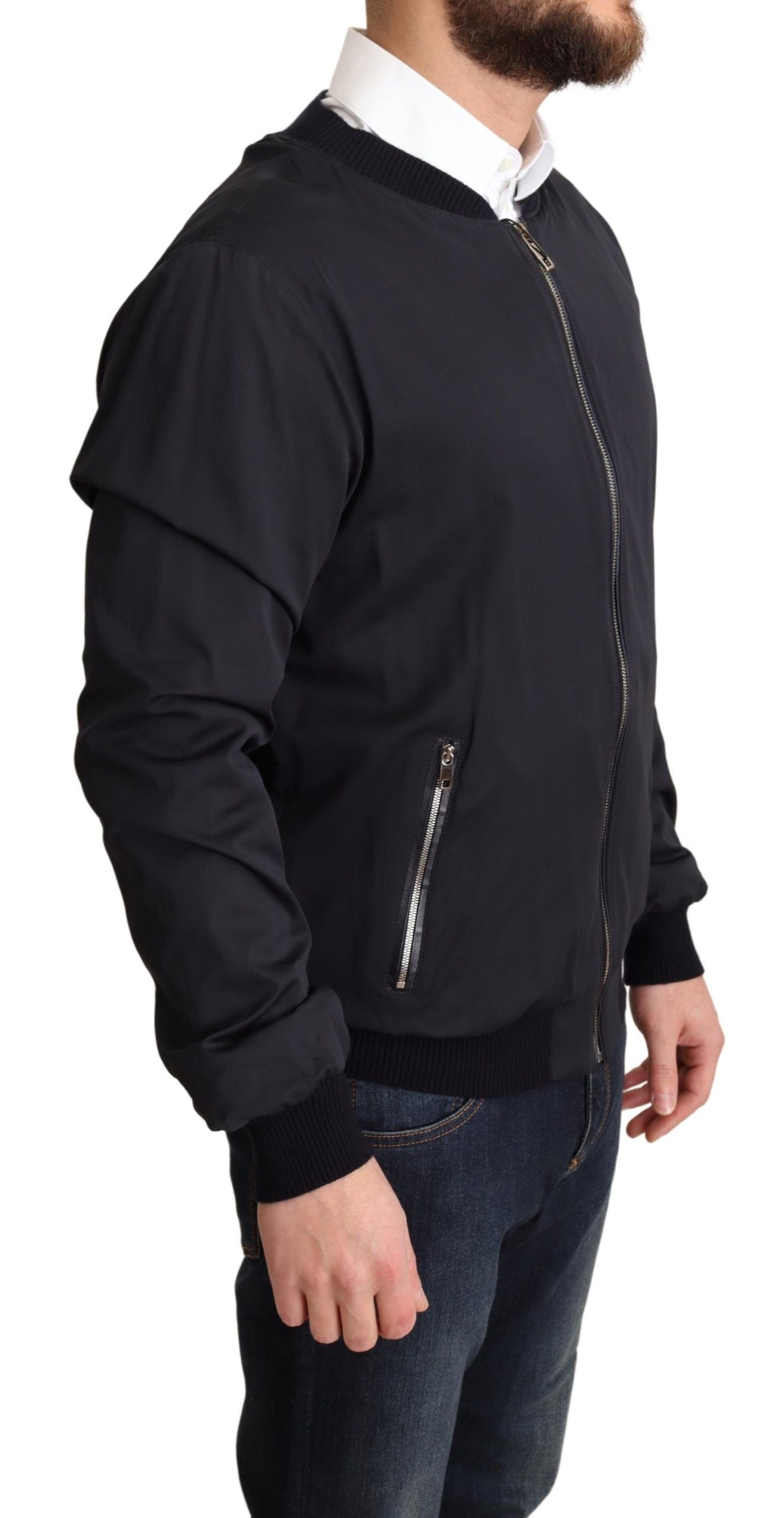 Dolce & Gabbana Blue Silk Coat Short Bomber Jacket