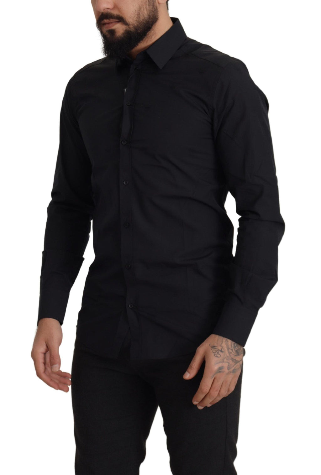 Dolce & Gabbana Black Cotton Gold Slim Fit Dress Shirt