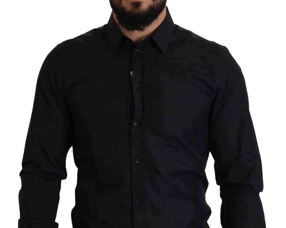 Dolce & Gabbana Black Cotton Gold Slim Fit Dress Shirt