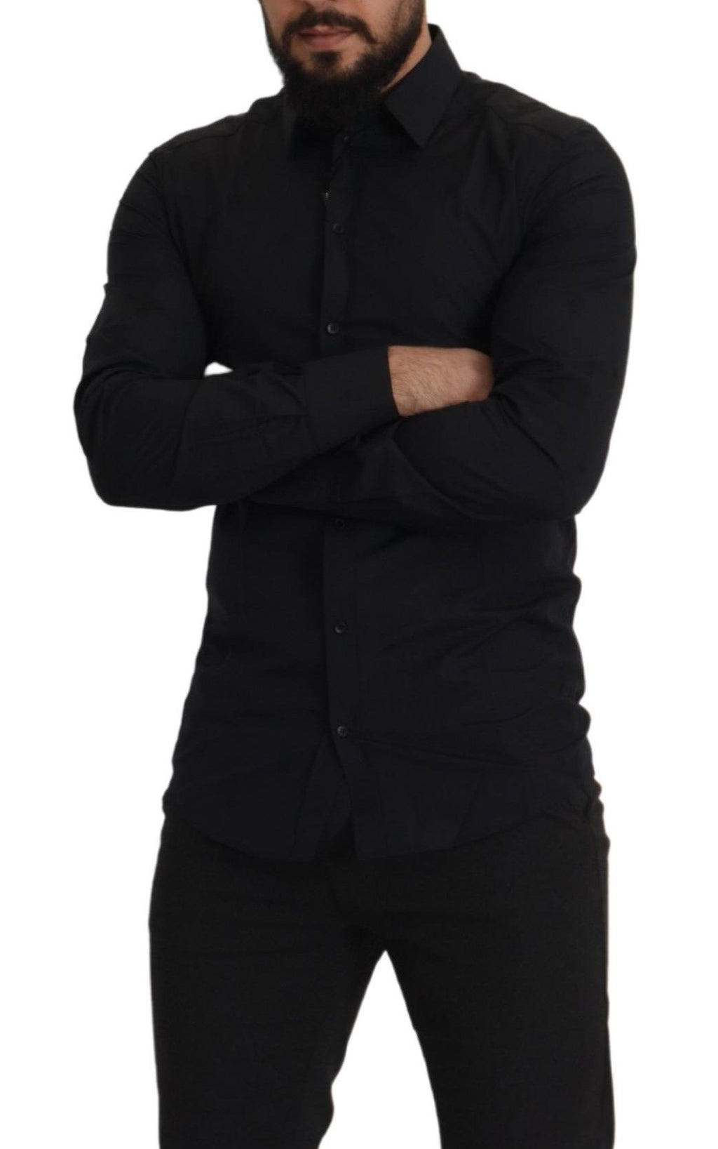Dolce & Gabbana Black Cotton Gold Slim Fit Dress Shirt
