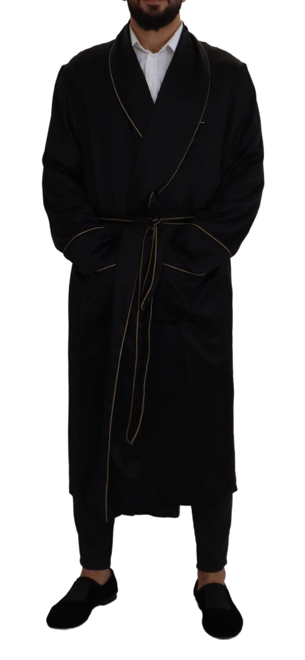 Dolce & Gabbana Black Silk Robe Coat Wrap Jacket