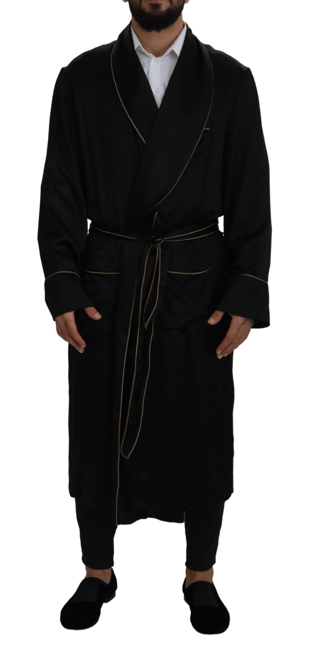 Dolce & Gabbana Black Silk Robe Coat Wrap Jacket