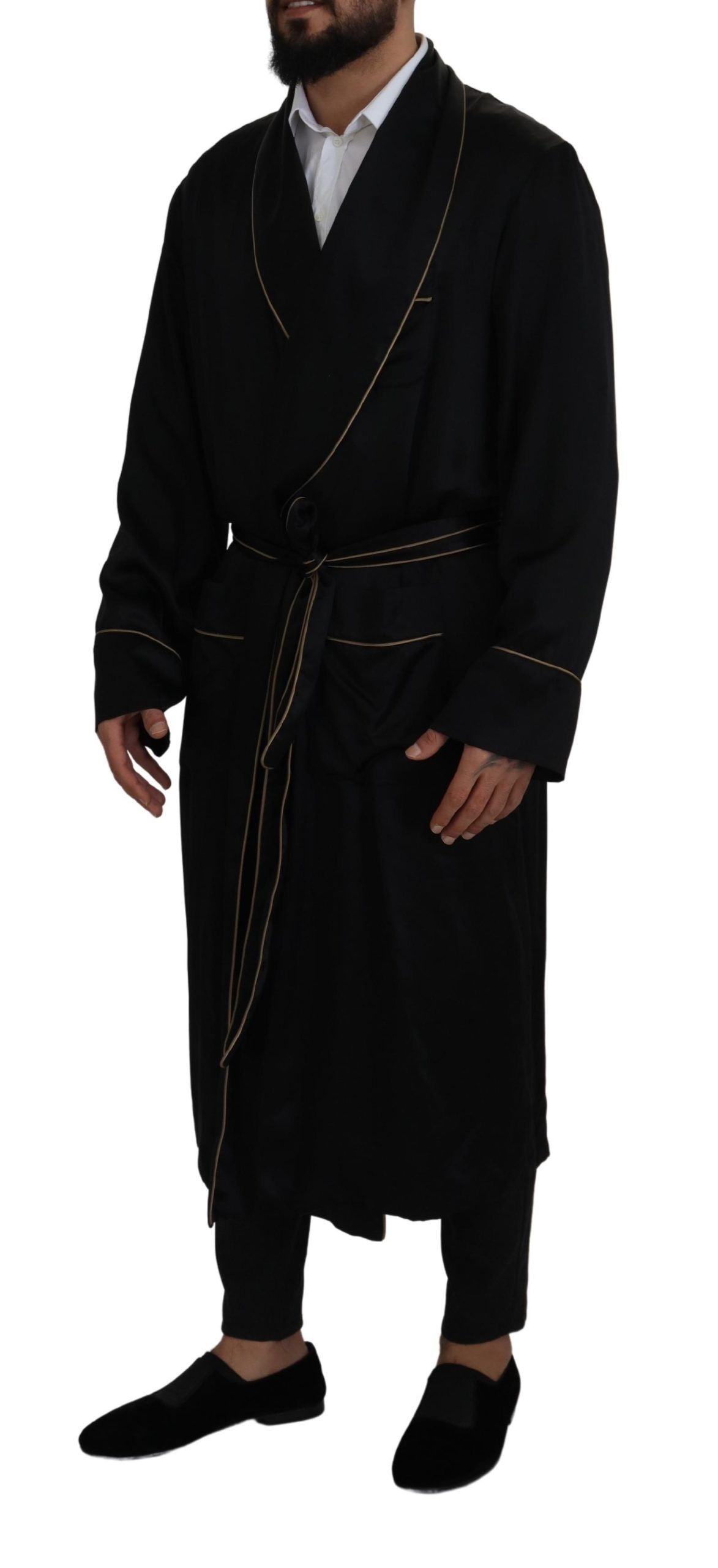 Dolce & Gabbana Black Silk Robe Coat Wrap Jacket