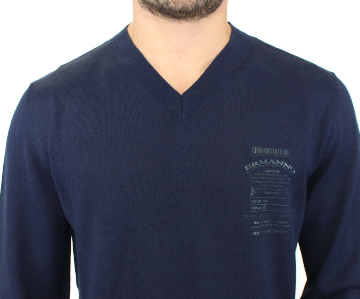 Ermanno Scervino Blue Wool Blend V-Neck Sweater