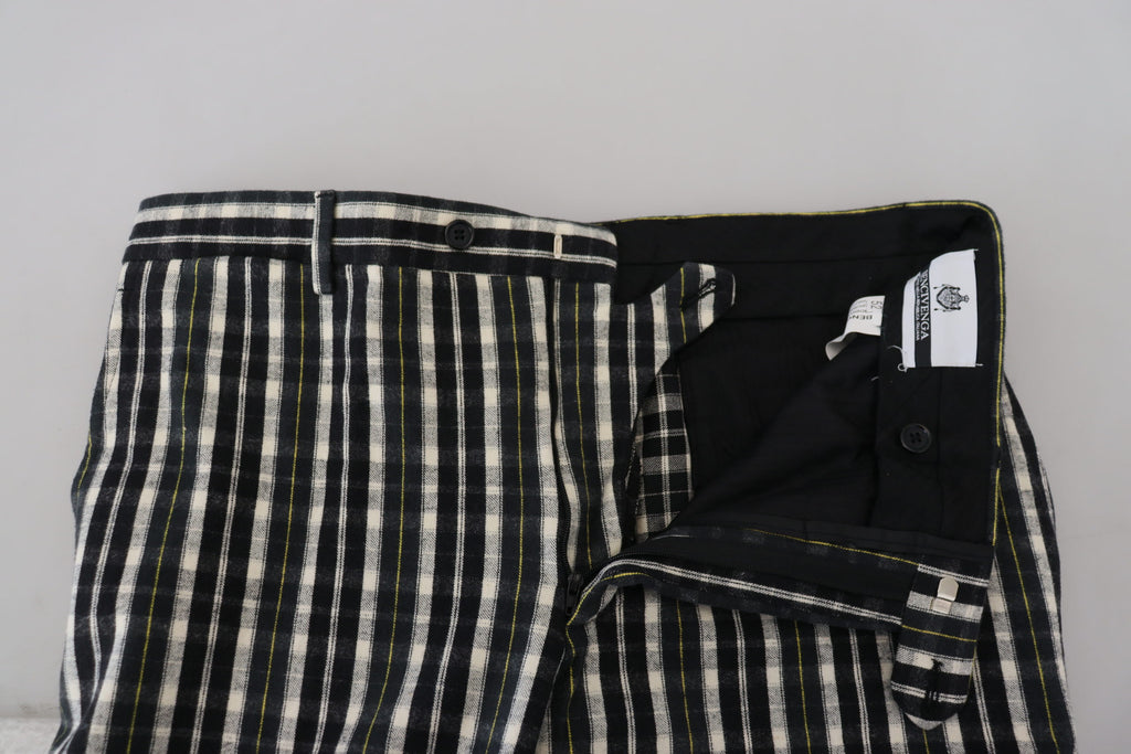 Bencivenga Black Checkered Cotton Casual Trousers