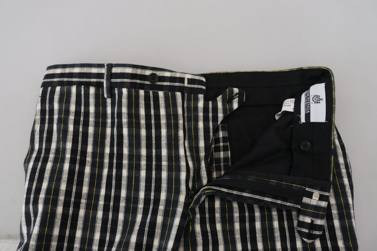 Bencivenga Black Checkered Cotton Casual Trousers