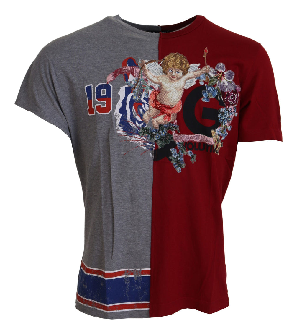 Dolce & Gabbana Red Grey Two Model DG Angel Crew Neck T-Shirt