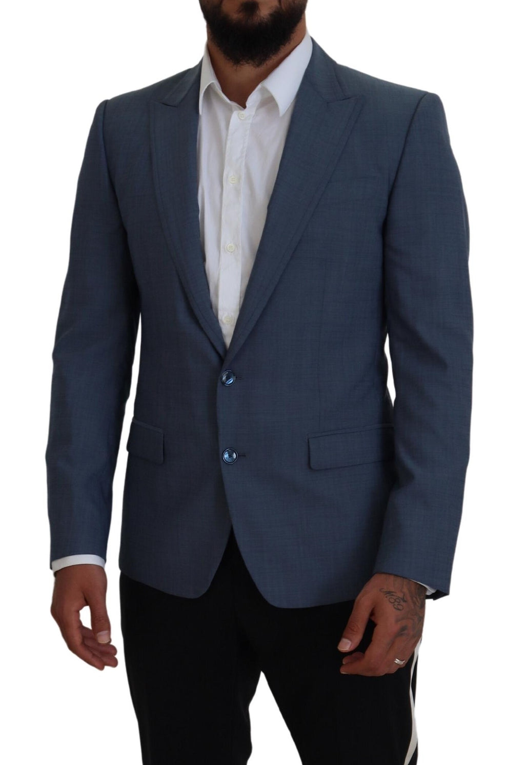 Dolce & Gabbana Blue Wool Stretch Slim Fit Blazer