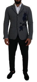Dolce & Gabbana Grey Wool Roses Slim Fit Blazer