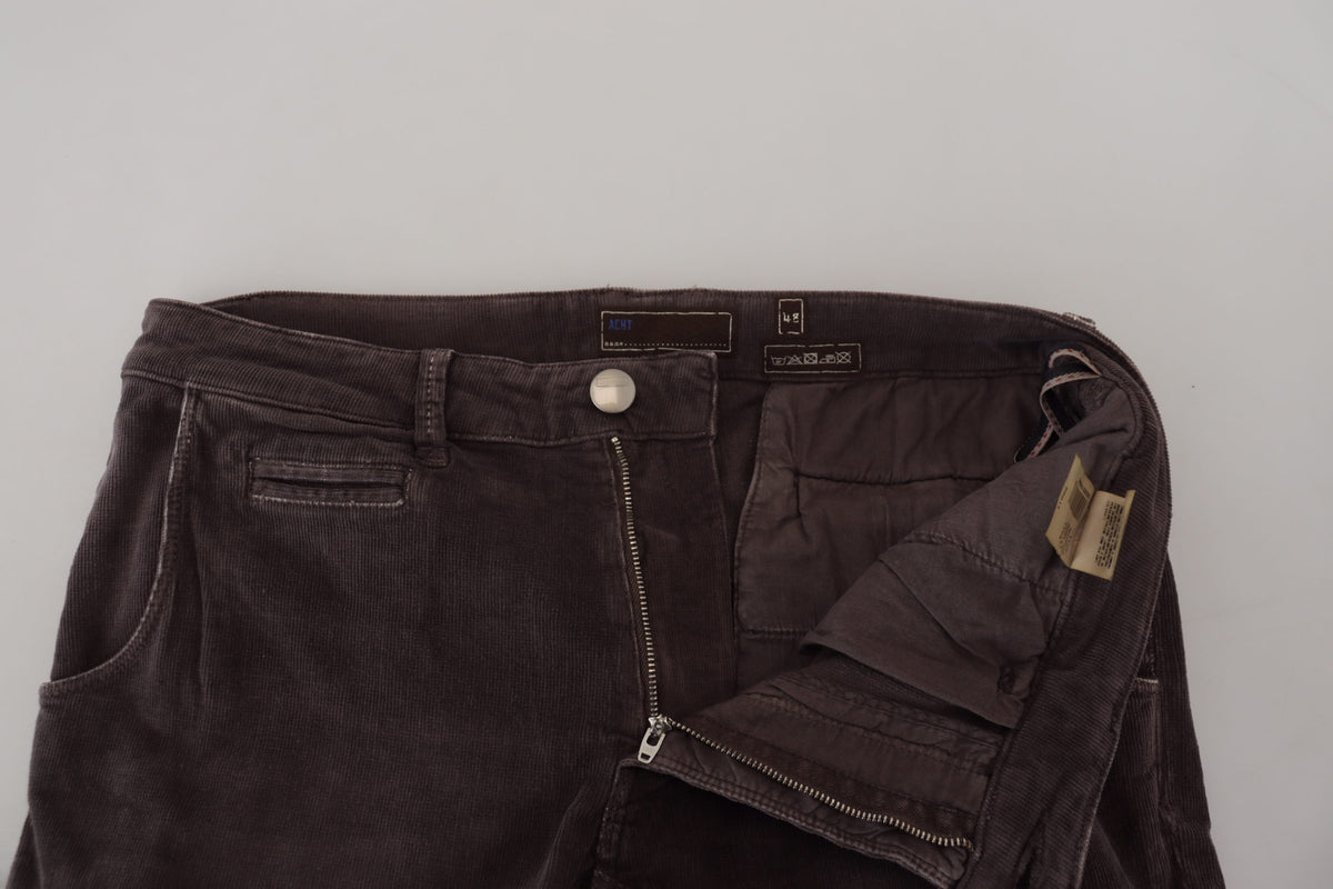 Acht Brown Cotton Straight Fit Casual Trousers