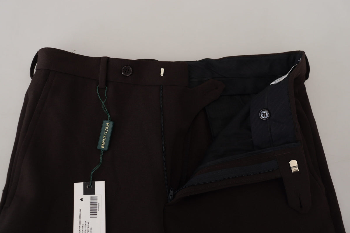 Bencivenga Brown Straight Fit Formal Trousers