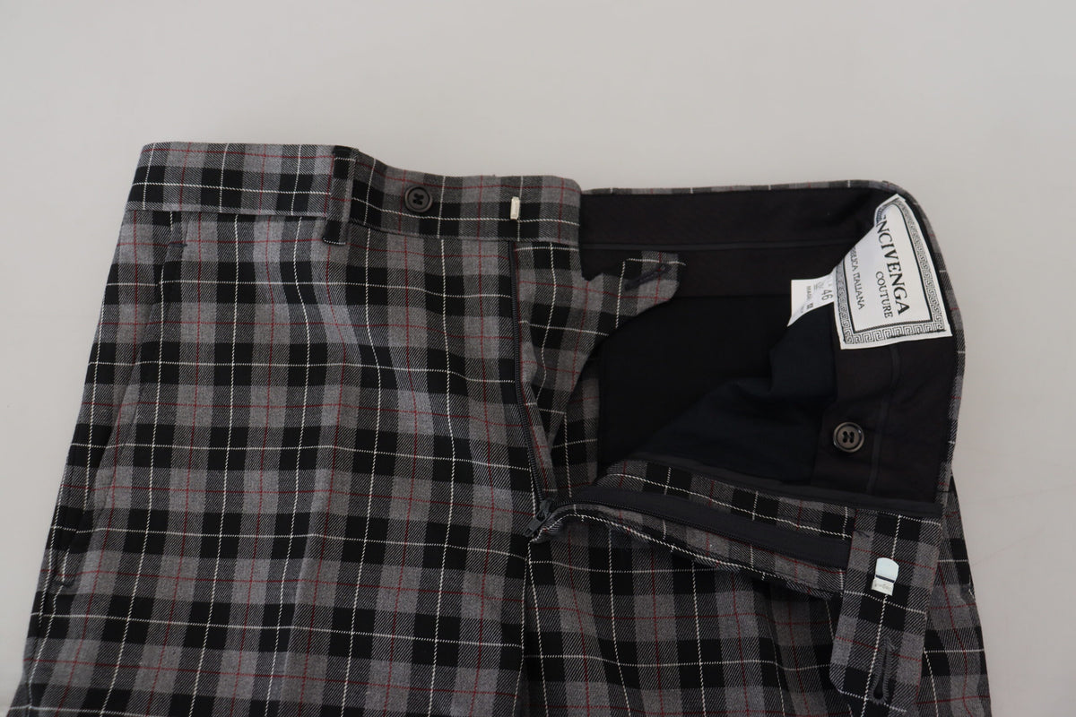Gray Checkered Slim Fit Men Pants