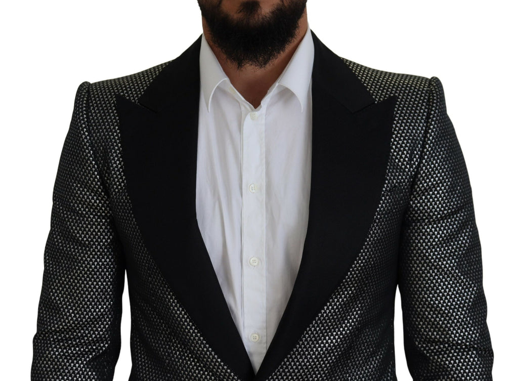 Dolce & Gabbana Dark Grey Silver Jacquard Slim Fit Blazer