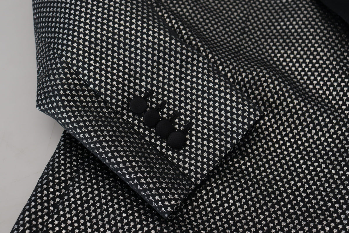 Dolce & Gabbana Dark Grey Silver Jacquard Slim Fit Blazer