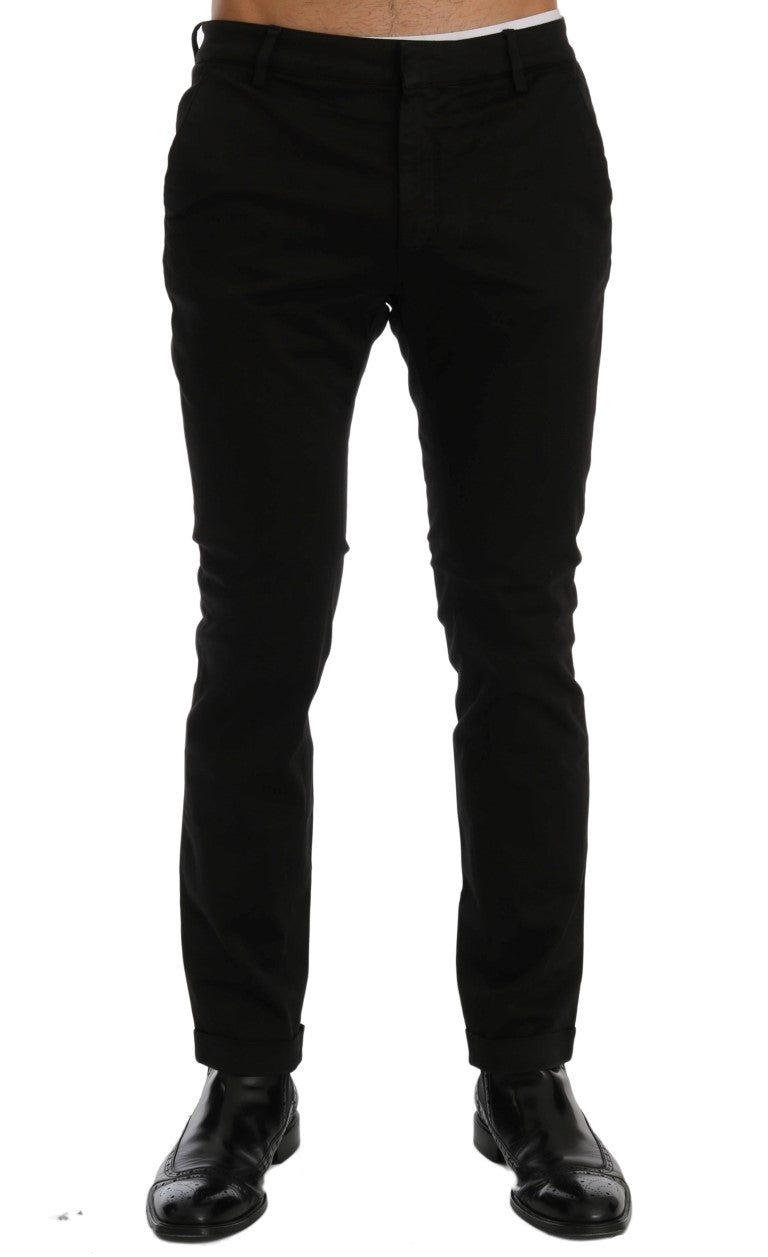 Costume National Black Slim Fit Cotton Stretch Trousers