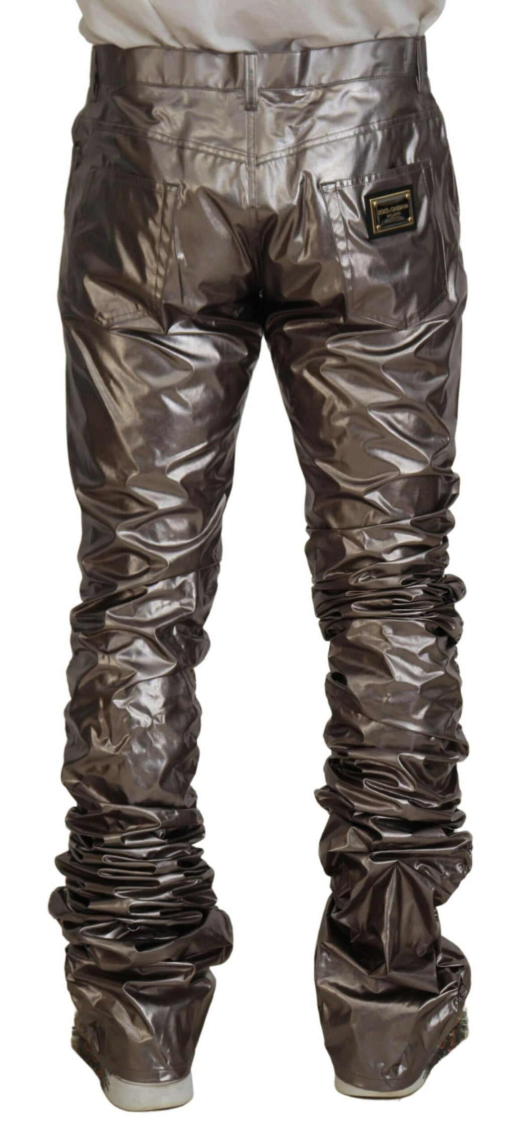 Dolce & Gabbana Silver Metallic Nylon Stretch Trousers