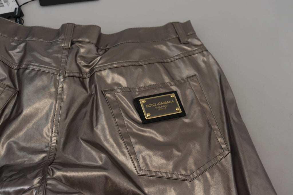 Dolce & Gabbana Silver Metallic Nylon Stretch Trousers