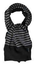 Dolce & Gabbana Black Grey Stripe Wool Neck Shawl