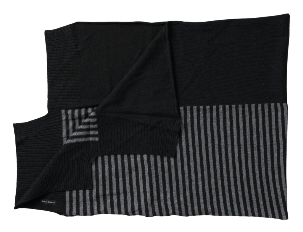 Dolce & Gabbana Black Grey Stripe Wool Neck Shawl