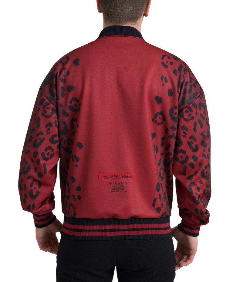 Dolce & Gabbana Red Leopard Polyester Full-Zip Bomber Jacket