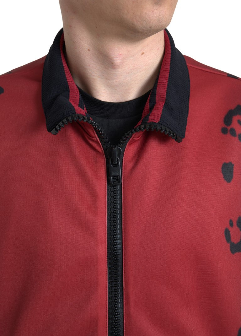 Dolce & Gabbana Red Leopard Polyester Full-Zip Bomber Jacket
