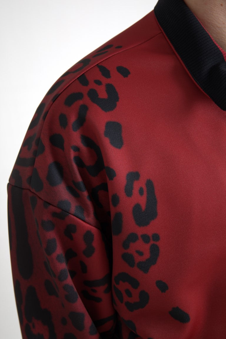 Dolce & Gabbana Red Leopard Polyester Full-Zip Bomber Jacket
