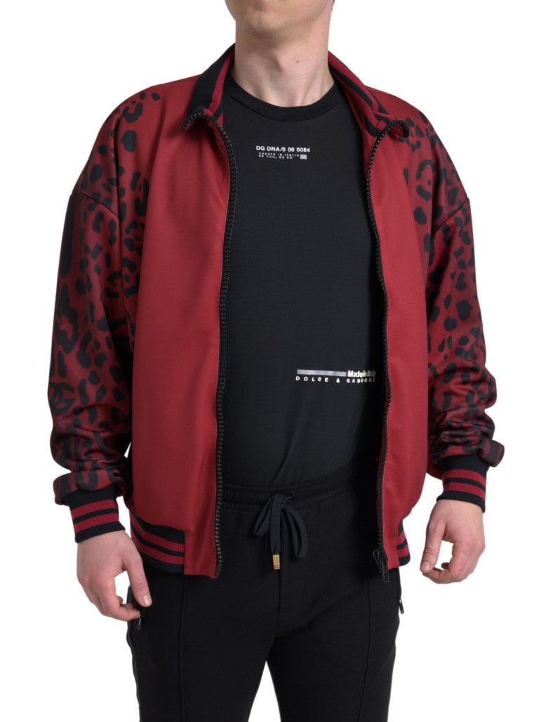 Dolce & Gabbana Red Leopard Polyester Full-Zip Bomber Jacket