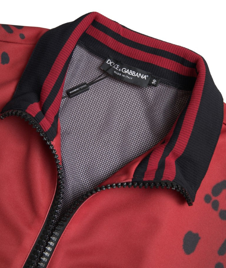Dolce & Gabbana Red Leopard Polyester Full-Zip Bomber Jacket