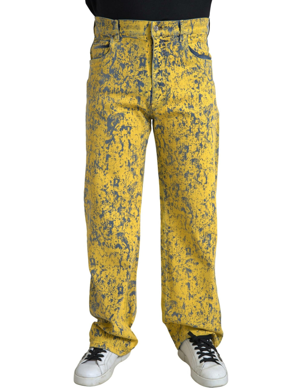 Dolce & Gabbana Yellow Cotton Tie Dye Straight Jeans