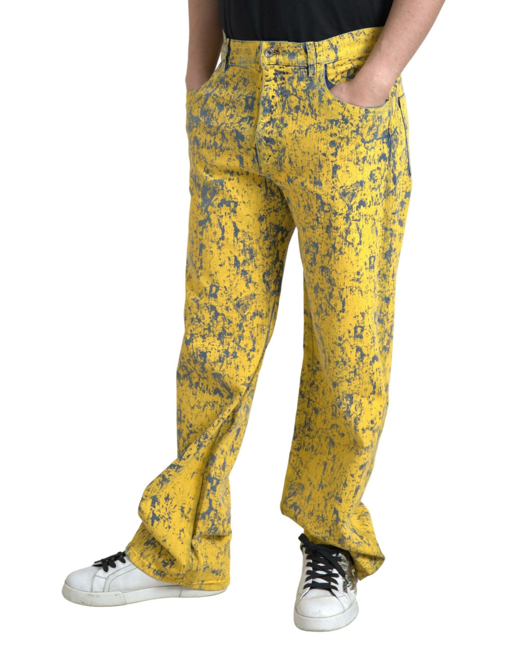Dolce & Gabbana Yellow Cotton Tie Dye Straight Jeans