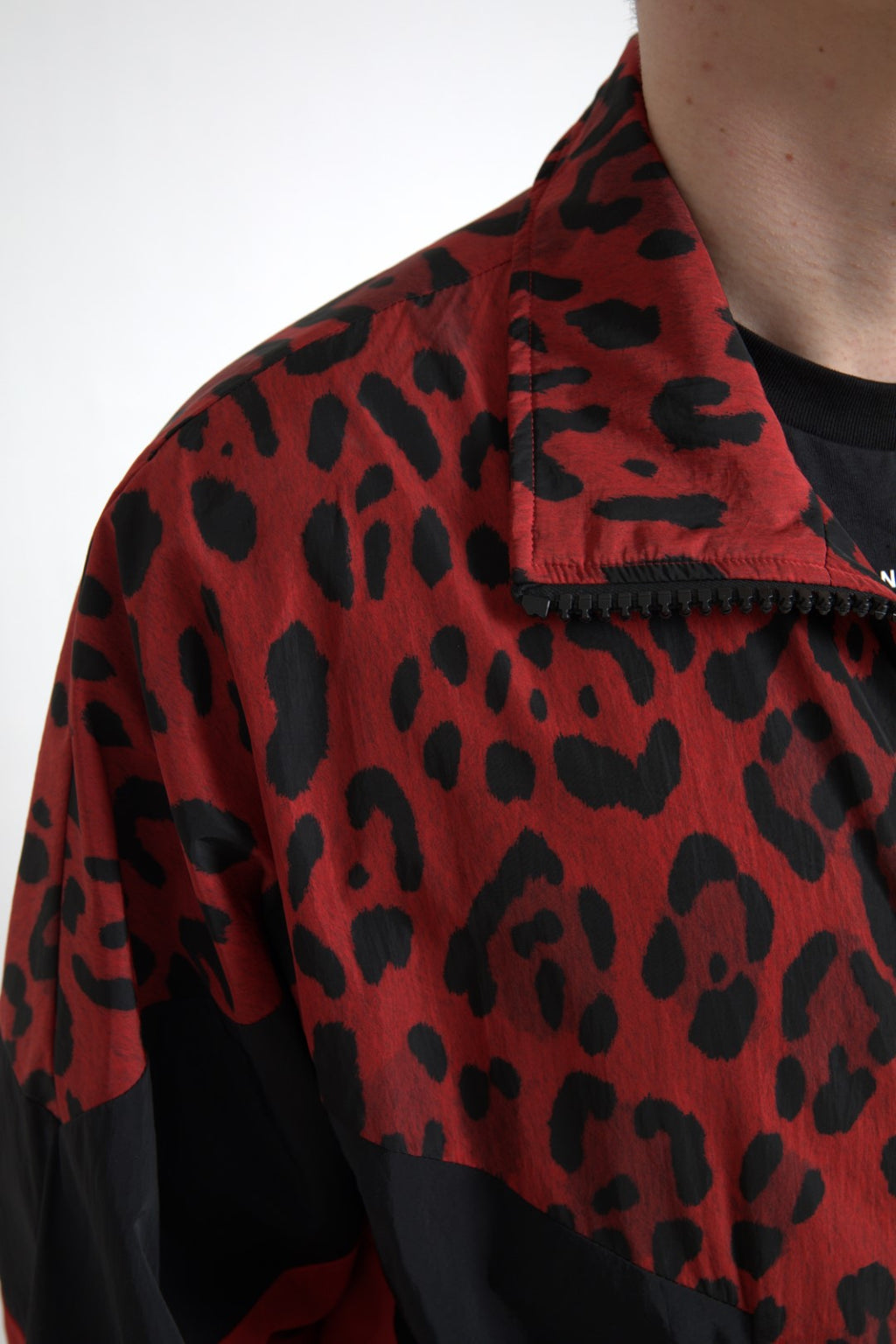 Dolce & Gabbana Red Leopard Nylon Full-Zip Sweater