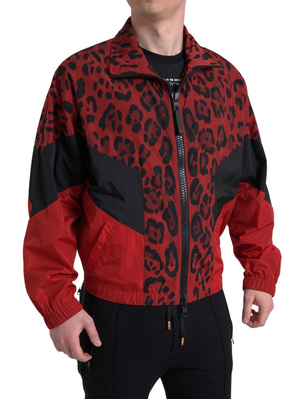 Dolce & Gabbana Red Leopard Nylon Full-Zip Sweater