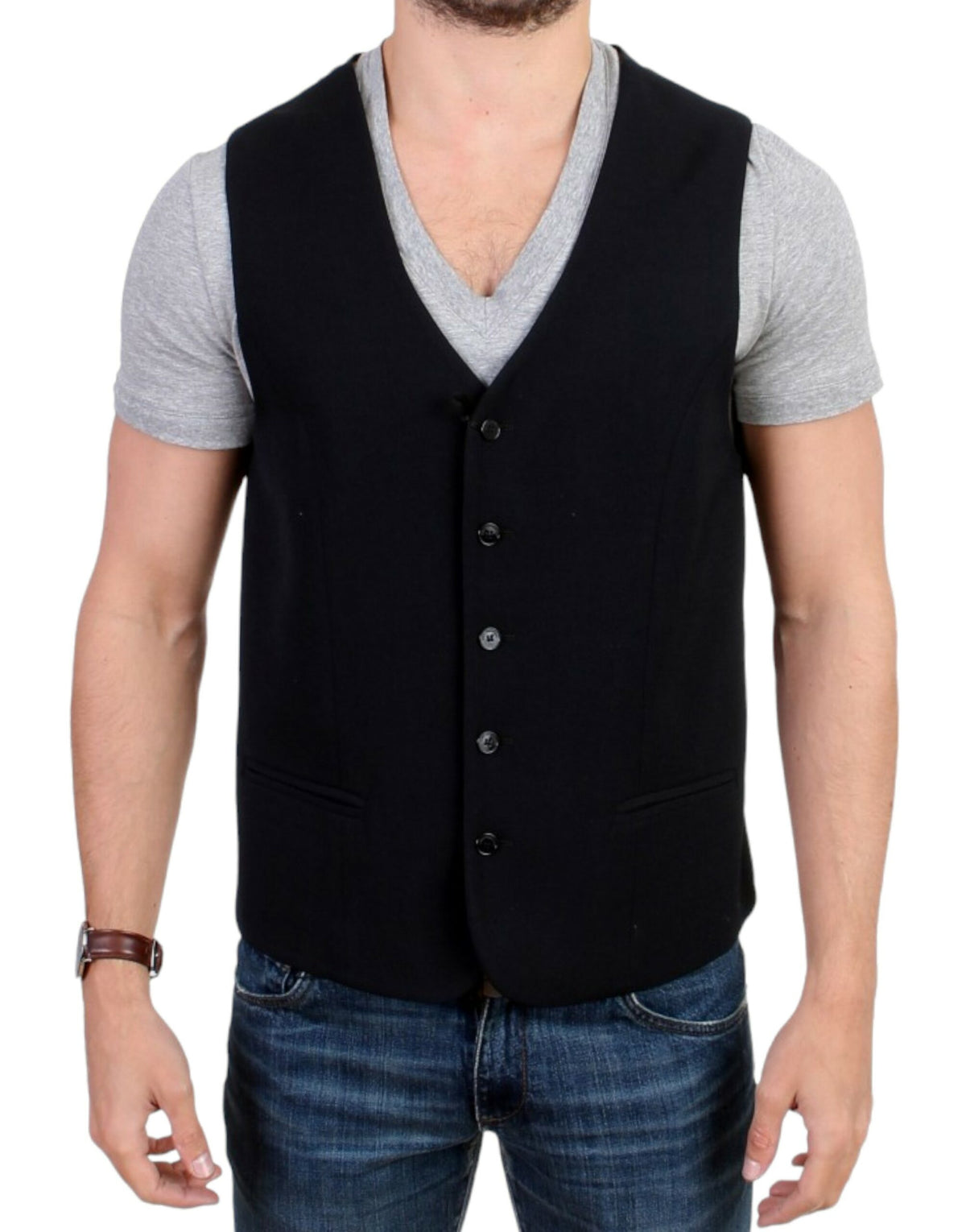 Costume National Black Wool Blend Casual Vest