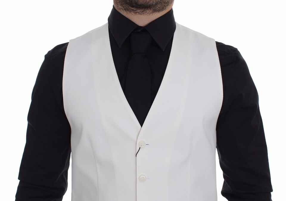 Dolce & Gabbana White Cotton Silk Blend Dress Vest