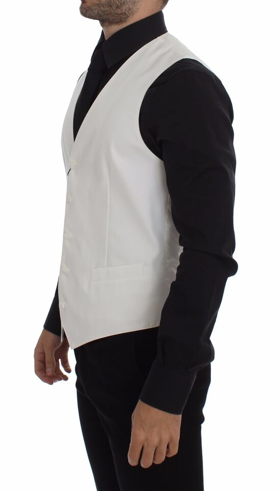 Dolce & Gabbana White Cotton Silk Blend Dress Vest
