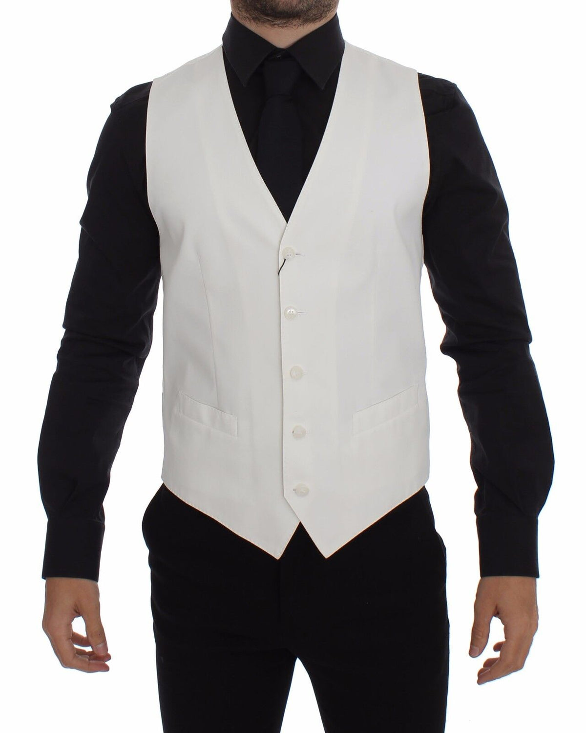 Dolce & Gabbana White Cotton Silk Blend Dress Vest