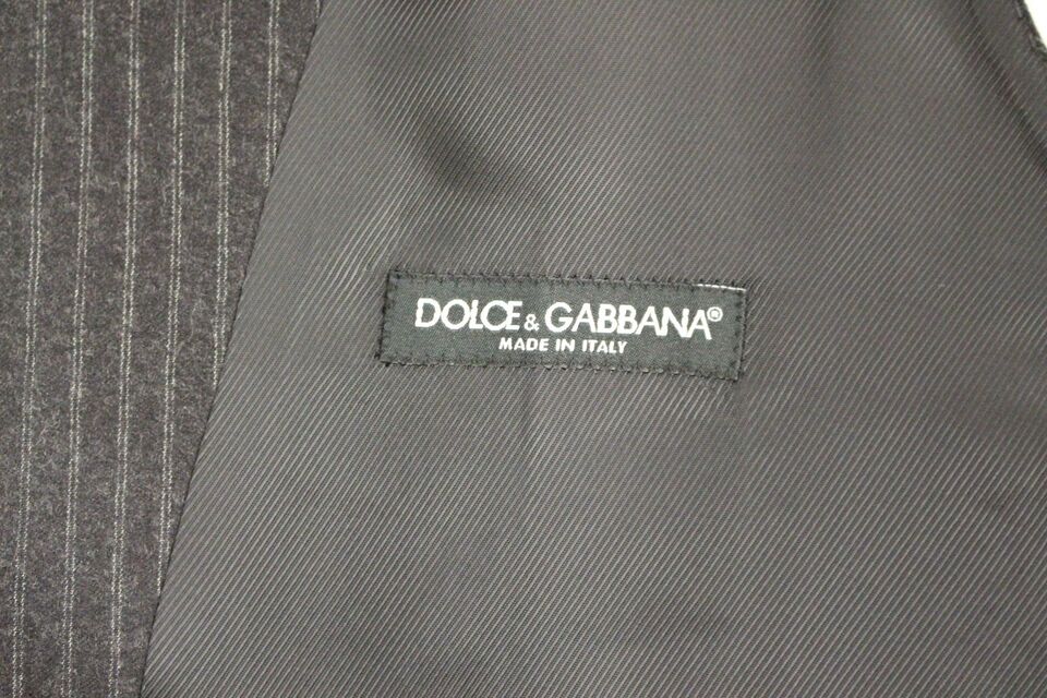 Dolce & Gabbana Grey Striped Wool Single-Breasted Vest