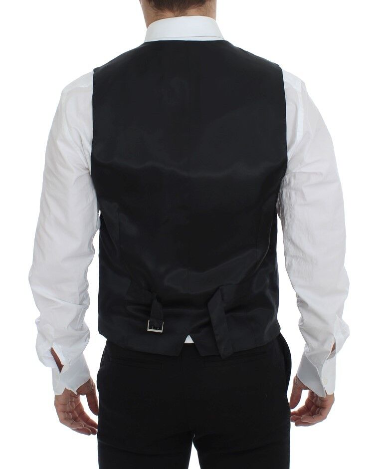 Dolce & Gabbana Grey Striped Wool Single-Breasted Vest