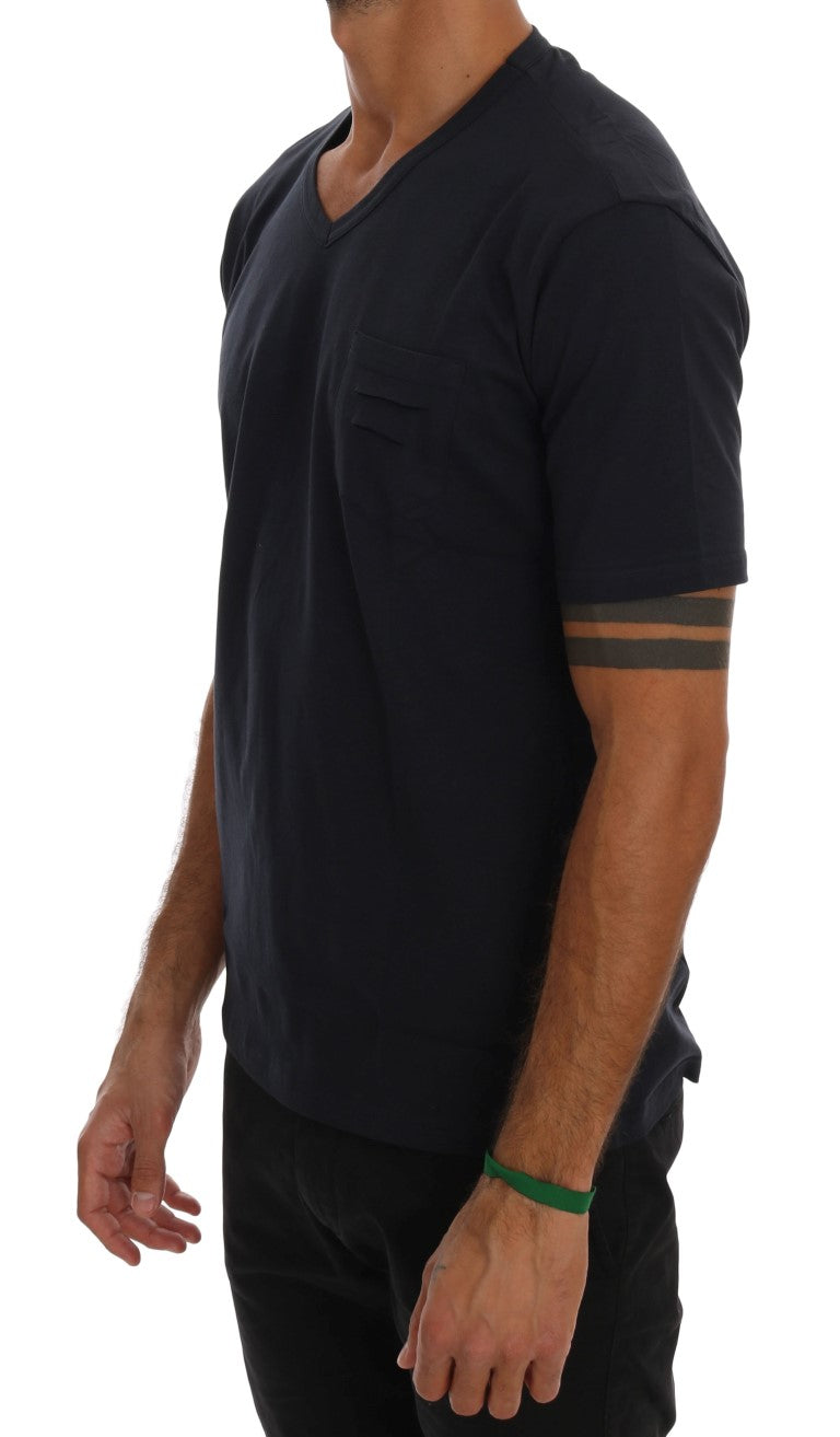 Daniele Alessandrini Blue Cotton V-Neck T-Shirt
