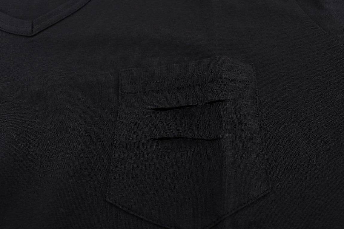 Daniele Alessandrini Blue Cotton V-Neck T-Shirt