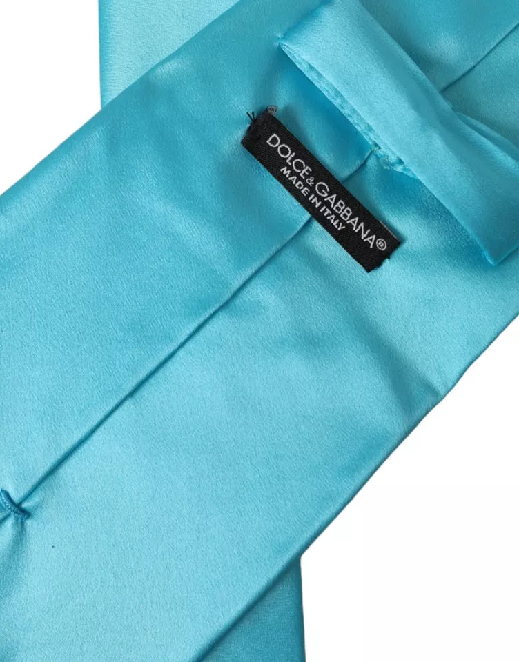 Dolce & Gabbana Light Blue Satin Silk Wide Tie