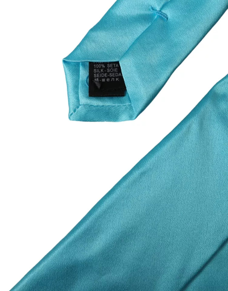 Dolce & Gabbana Light Blue Satin Silk Wide Tie
