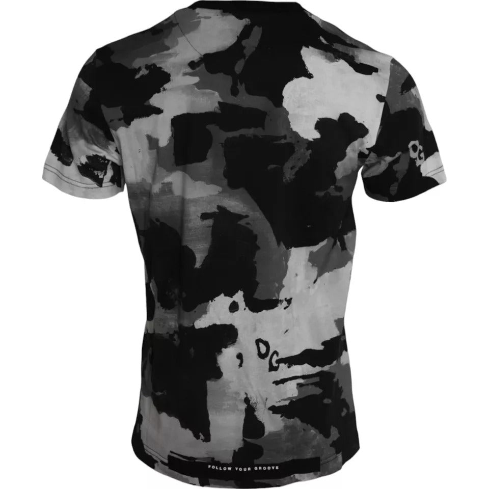 Dolce & Gabbana Black White Camouflage Round Neck T-Shirt