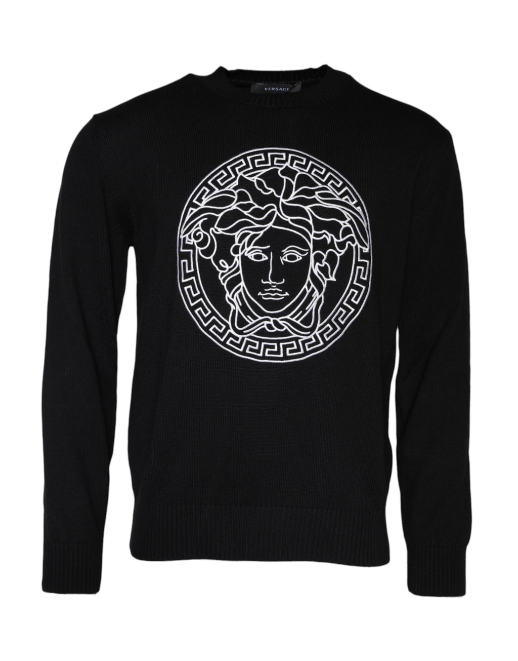 Versace Black Medusa Embroidery Crew Neck Sweater