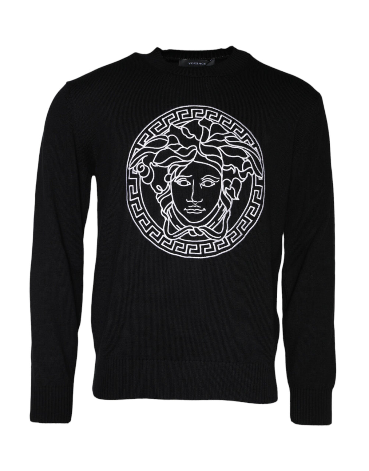 Versace Black Medusa Embroidery Crew Neck Sweater