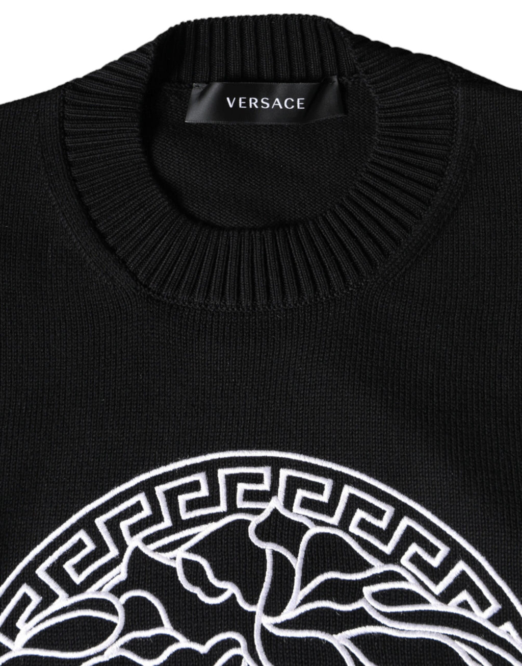 Versace Black Medusa Embroidery Crew Neck Sweater