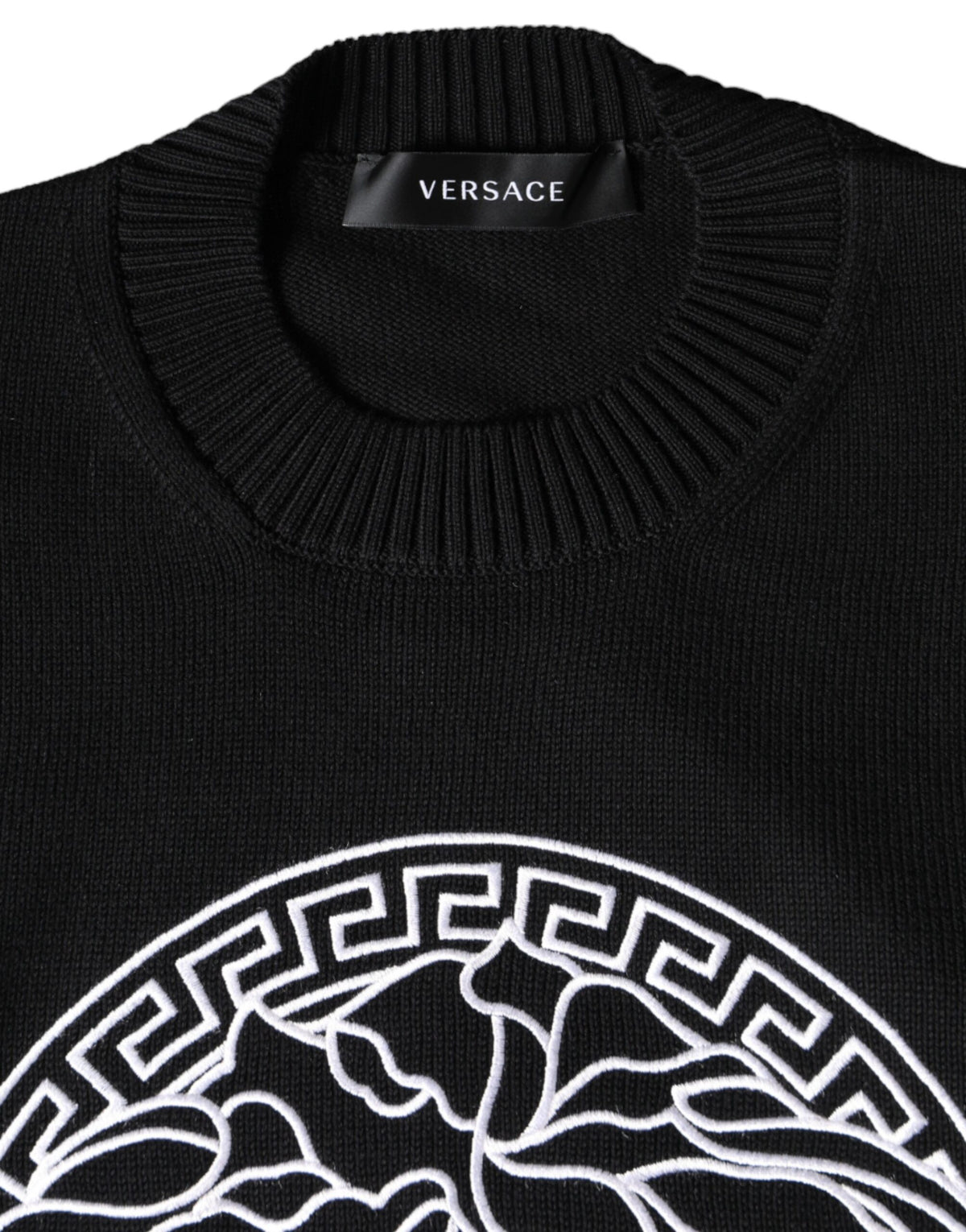 Versace Black Medusa Embroidery Crew Neck Sweater
